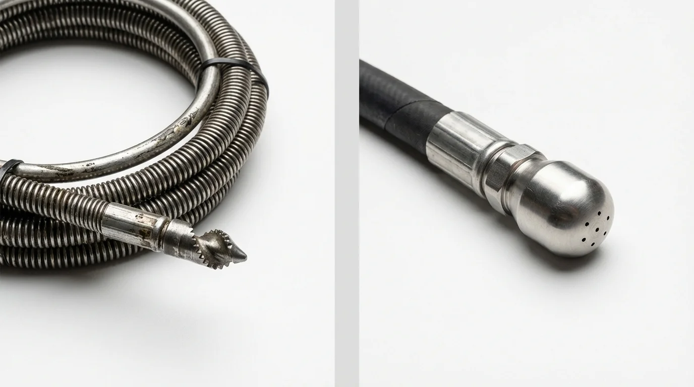 Drain snake cable and hydro jetting nozzle used for drain cleaning in New Bedford, MA