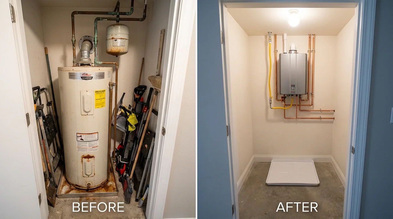 Tank water heater versus wall-mounted tankless unit comparison for New Bedford, MA homeowners
